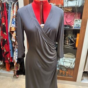 Max & Cleo Gray Sheath Dress with V-Neck and Cuffed Sleeves